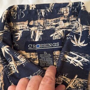 Crossings Navy and Tan Tropical Button Down Shirt